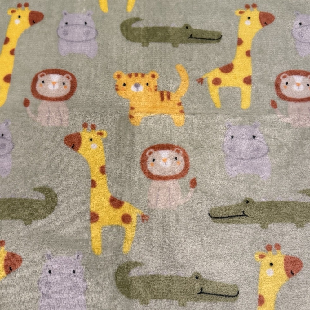 Parent's Choice Safari Baby Blanket Green Giraffe Lion Hippo Alligator 30x36